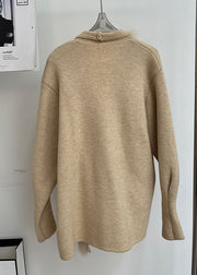 Italian Khaki Peter Pan Collar Fox Collar Patchwork Woolen Cardigan Fall