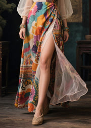Italian Khaki Print Side Open Chiffon Vacation Dresses Summer