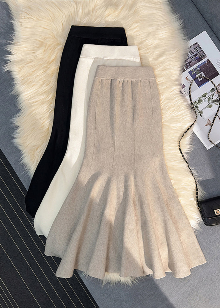 Italian Khaki Silm Fit Warm Knit Wraped Skirts Fall
