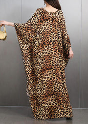 Italian Leopard V Neck Side Open Maxi Dress Batwing Sleeve