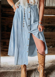 Italian Light Blue High Waist Pockets Denim Skirt Summer