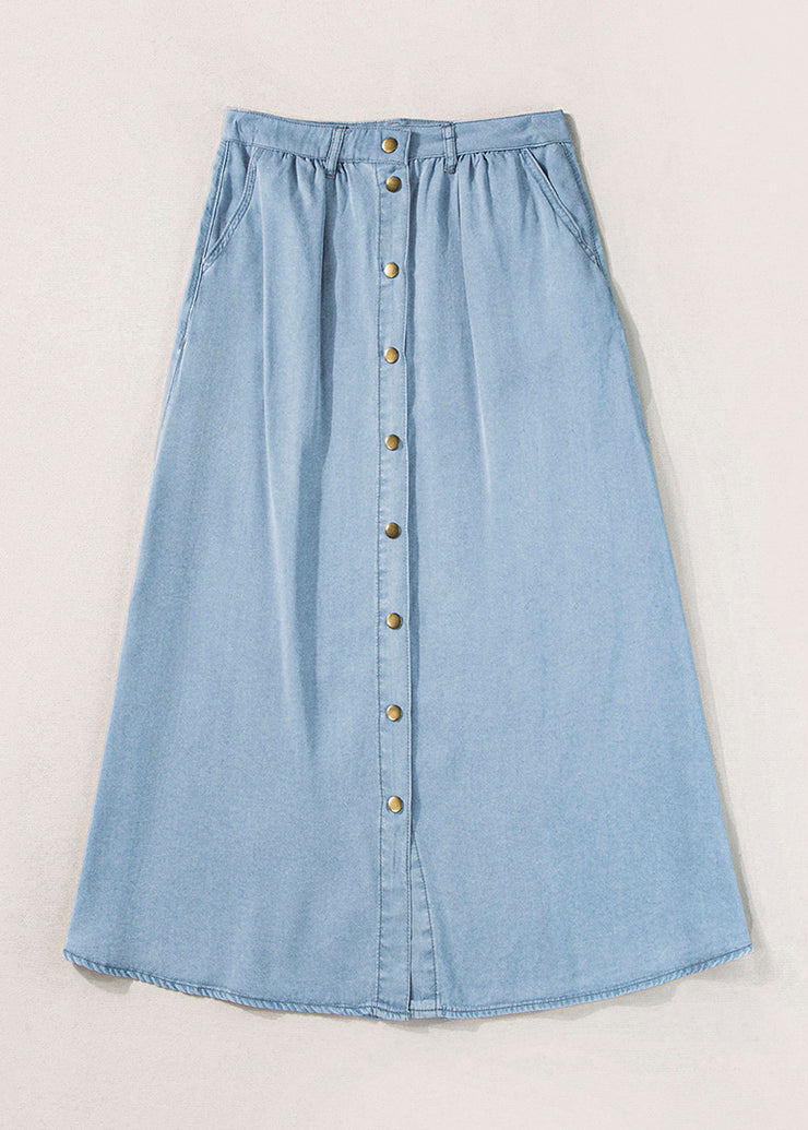 Italian Light Blue High Waist Pockets Denim Skirt Summer