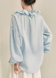Italian Light Blue Ruffled Patchwork Button Top Fall
