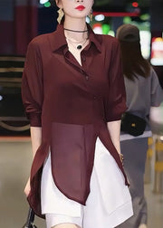 Italian Mulberry Asymmetrical Patchwork Chiffon Shirts Summer
