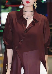 Italian Mulberry Asymmetrical Patchwork Chiffon Shirts Summer