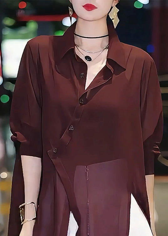 Italian Mulberry Asymmetrical Patchwork Chiffon Shirts Summer