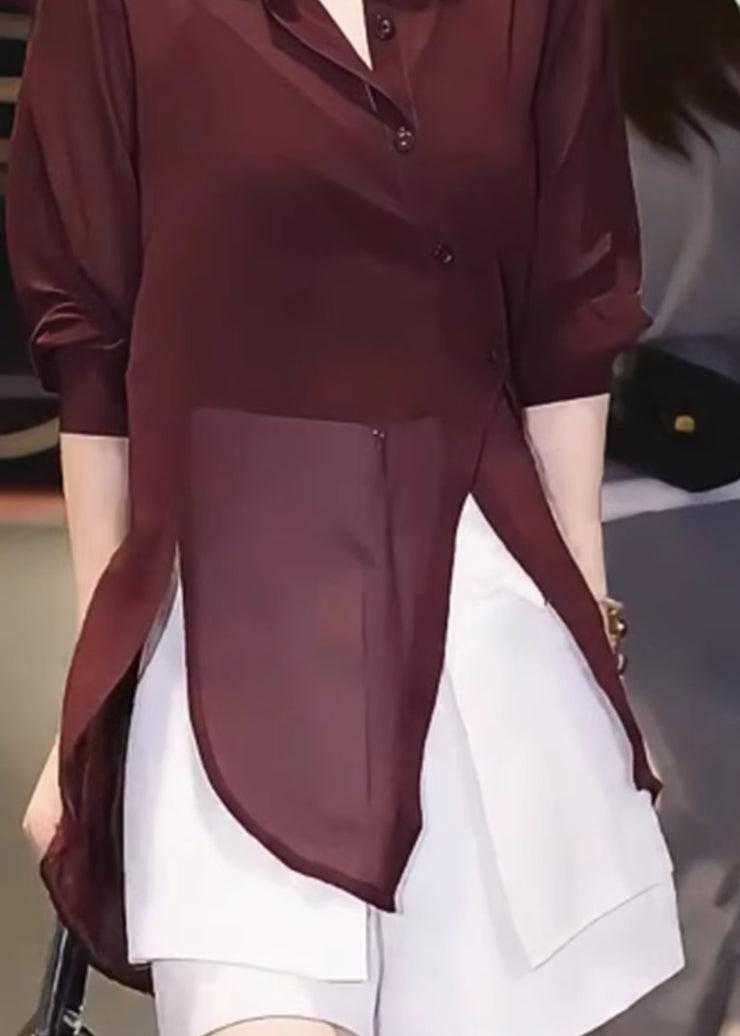 Italian Mulberry Asymmetrical Patchwork Chiffon Shirts Summer