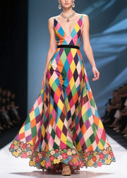 Italian Multicolour Plaid Patchwork Flower Chiffon Sundress Summer