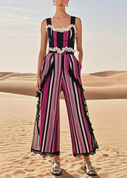 Italian Multicolour Striped Patchwork Lace Jumpsuits Summer