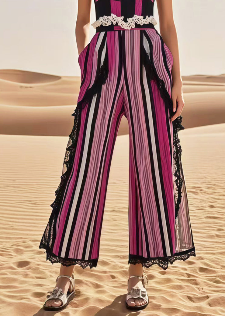 Italian Multicolour Striped Patchwork Lace Jumpsuits Summer