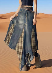 Italian Navy Asymmetrical Patchwork Denim Skirts Summer