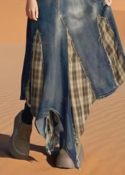 Italian Navy Asymmetrical Patchwork Denim Skirts Summer