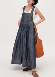 Italian Navy Oversized Wrinkled Denim Cami Dresses Summer