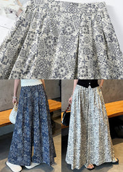 Italian Navy Print Draping Cotton Wide Leg Pants Fall