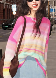 Italian O Neck Striped Cozy Knit Sweaters Fall