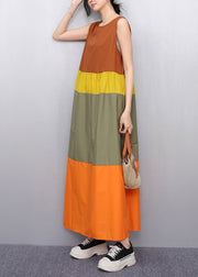 Italian Orange Oversized Patchwork Cotton A Line Dress Sleeveless