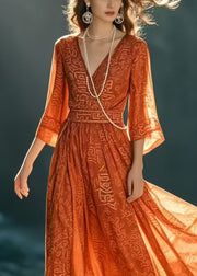 Italian Orange Print Chiffon Holiday Dresses Bracelet Sleeve