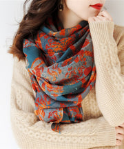 Italian Orange Print Tasseled Cashmere Scarf
