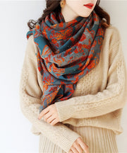 Italian Orange Print Tasseled Cashmere Scarf