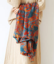 Italian Orange Print Tasseled Cashmere Scarf