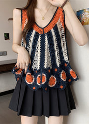 Italian Orange V Neck Knit Vests Summer