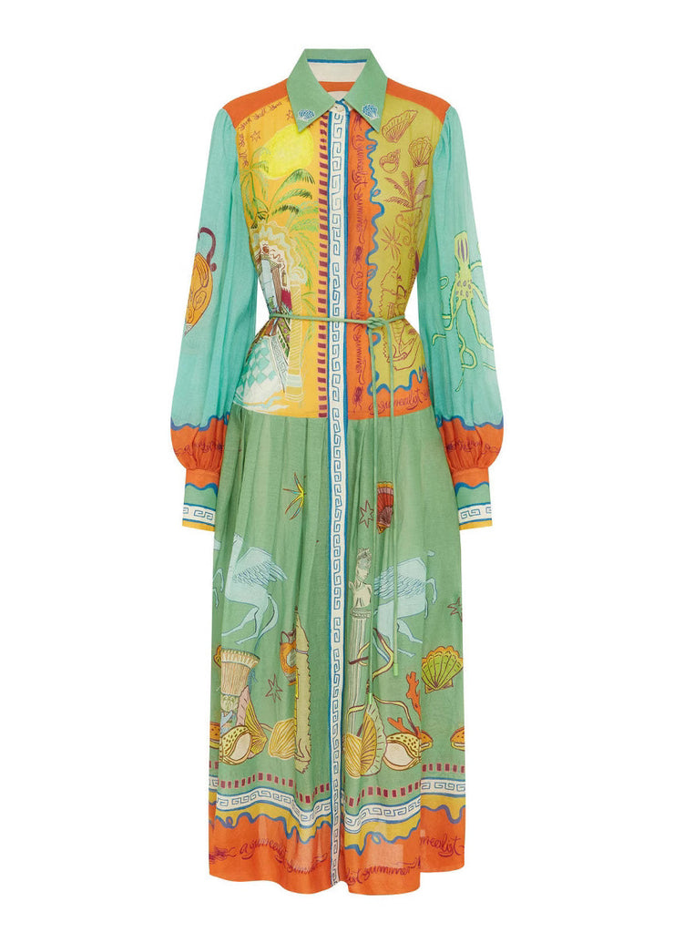Italian Peter Pan Collar Button Long Shirts Dress Fall