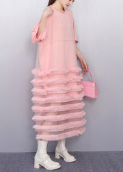 Italian Pink Layered Ruffled Patchwork Tulle Cake Dress Summer
