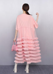 Italian Pink Layered Ruffled Patchwork Tulle Cake Dress Summer