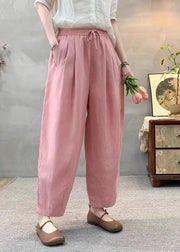 Italian Pink Oversized Pockets Linen Harem Pants Summer
