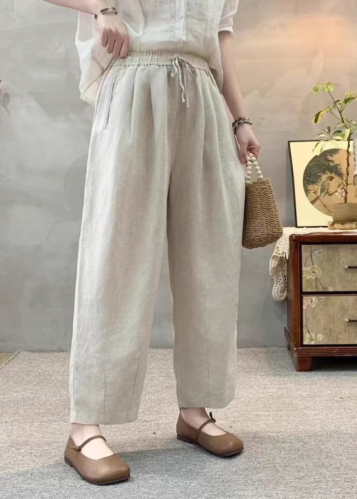 Italian Pink Oversized Pockets Linen Harem Pants Summer