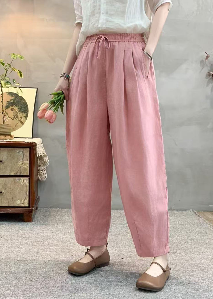 Italian Pink Oversized Pockets Linen Harem Pants Summer