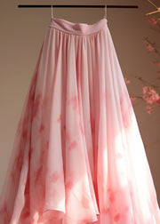 Italian Pink Print High Waist Chiffon Skirts Summer