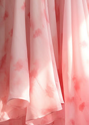 Italian Pink Print High Waist Chiffon Skirts Summer