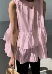 Italian Pink Ruffled Cotton Beach Vest Sleeveless