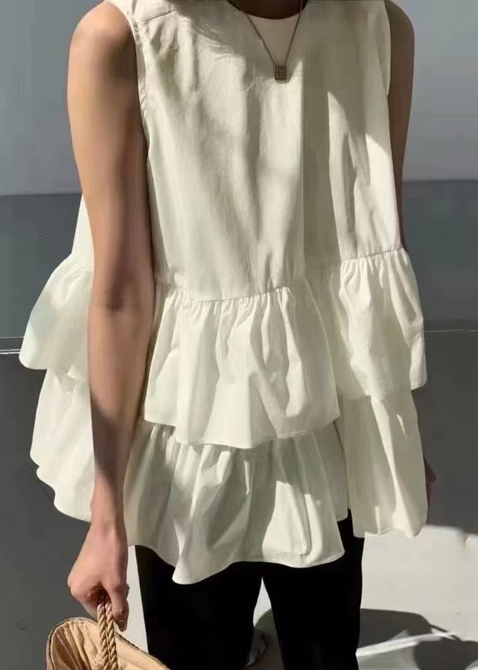 Italian Pink Ruffled Cotton Beach Vest Sleeveless