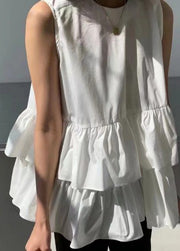 Italian Pink Ruffled Cotton Beach Vest Sleeveless