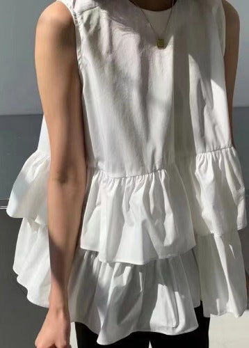 Italian Pink Ruffled Cotton Beach Vest Sleeveless
