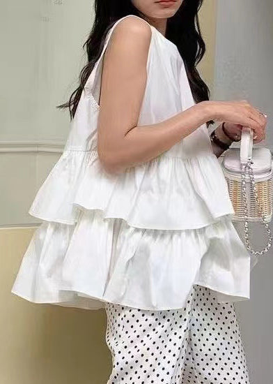 Italian Pink Ruffled Cotton Beach Vest Sleeveless