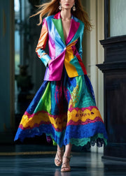 Italian Polychrome Silm Fit Fine Silk Two Piece Set Outfits Spring