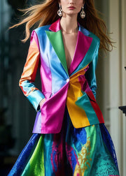 Italian Polychrome Silm Fit Fine Silk Two Piece Set Outfits Spring