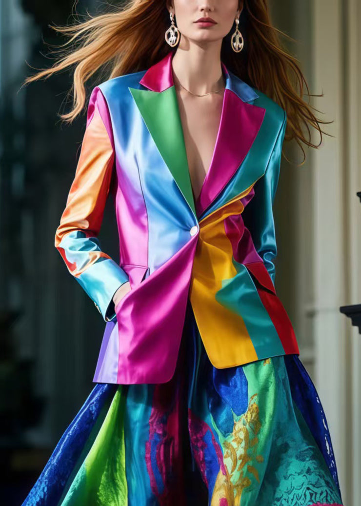 Italian Polychrome Silm Fit Fine Silk Two Piece Set Outfits Spring