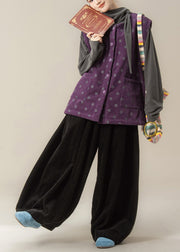 Italian Purple Corduroy Vest Pants And T Shirt ThreePiece Set Winter