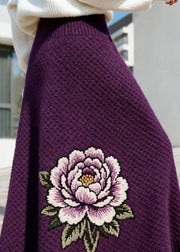 Italian Purple Floral High Waist Knit Skirt Winter