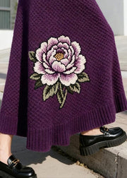 Italian Purple Floral High Waist Knit Skirt Winter