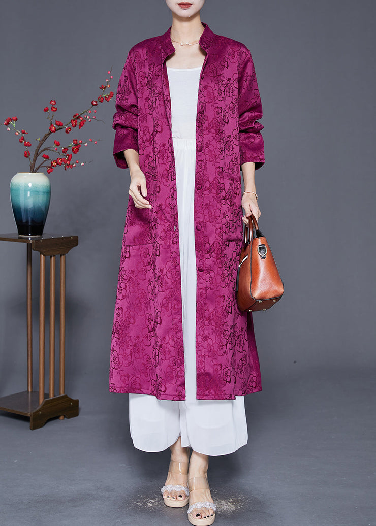 Italian Purple Oversized Print Silk Trench Coats Fall