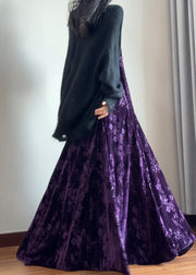 Italian Purple V Neck Jacquard Silk Velvet Spaghetti Strap Dress Sleeveless