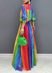 Italian Rainbow Striped Cotton Pleated Two Pieces Set Fall