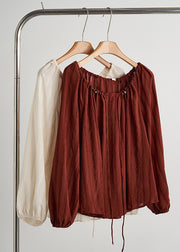 Italian Red Oversized Drawstring Cotton Shirts Fall