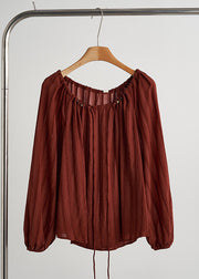 Italian Red Oversized Drawstring Cotton Shirts Fall