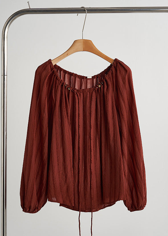 Italian Red Oversized Drawstring Cotton Shirts Fall